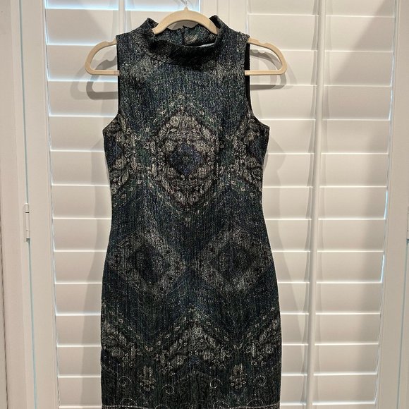 Robe Fourreau Antonio Melani - Taille 6 - Gris Et Bleu - Manches 3/4 - Occasion Très Bon état